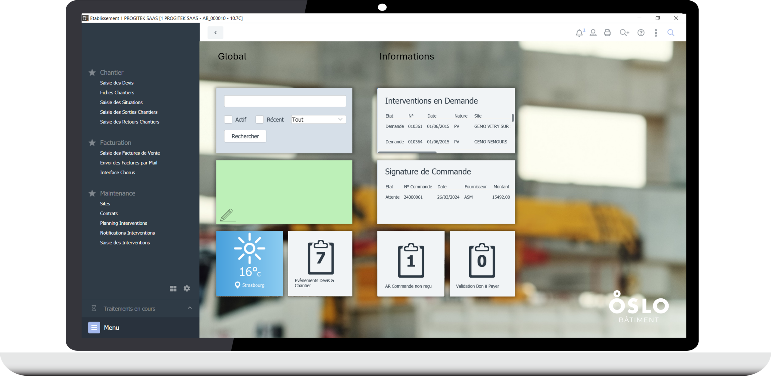 Gestion de Chantier - Logiciel ERP OSLO Bâtiment